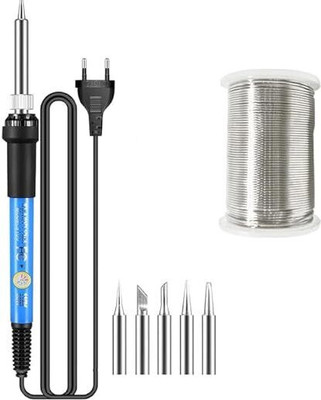 VMTRONIX Heavy Duty 60W Soldering Iron Kit | With 5 Bits & 250g Soldering Wire | 60 W Temperature Controlled(Pointed Tip)