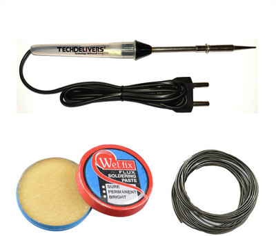 TECHDELIVERS 15Watt Soldering Iron Kit 3 in one with Solder Wire and Paste 15 W Simple(Pointed Tip)