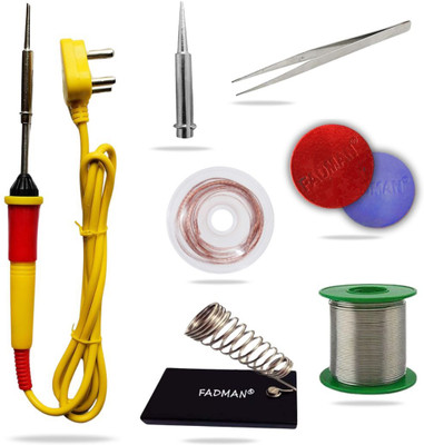FADMAN 7in1 25W Soldering Iron Kit | Solder Wire | Bit | Flux | Stand | Wick | Tweezer 25 W Simple(Flat Tip)