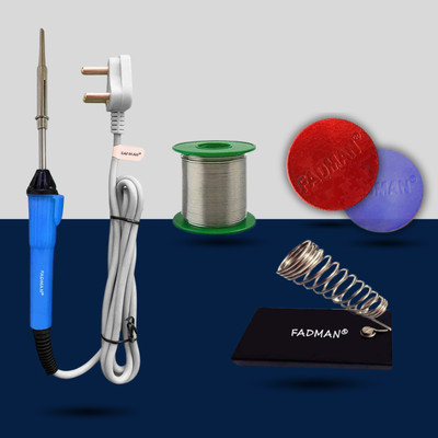 FADMAN Blue Beginners Combo 4in1 Mobile Soldering Iron Equipment Tool Machine Combo Set 25 W Simple(Flat Tip)