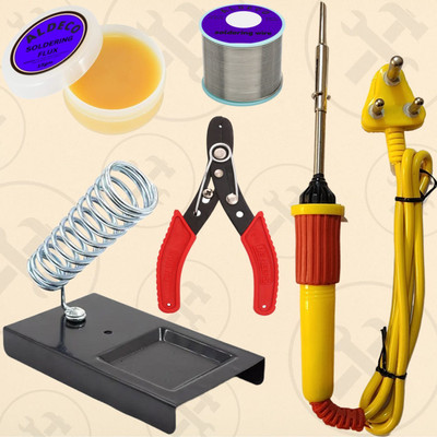 Aldeco 5 Tool Soldering Iron Kit with Wire,Flux and Other Utility Tools for Repairs 25 W Simple(Flat Tip)