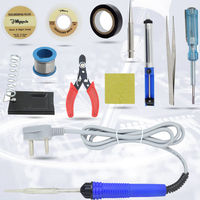 Hillgrove Electronic Repairing 12in1 Mobile Soldering and Desoldering Equipment Tool Machine Combo Kit Set with Flux Paste and Wire 25 W Simple(Flat, Pointed Tip)