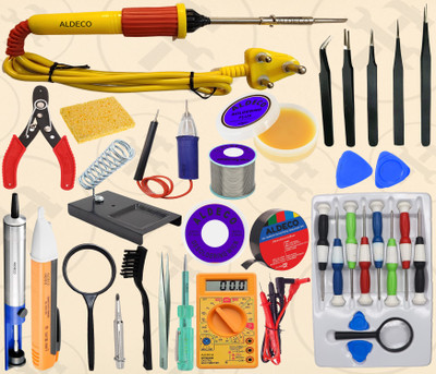 Aldeco Complete 35in1 Soldering Iron Kit with 11in1 Screw Driver and Utility Items 25 W Simple(Flat Tip)