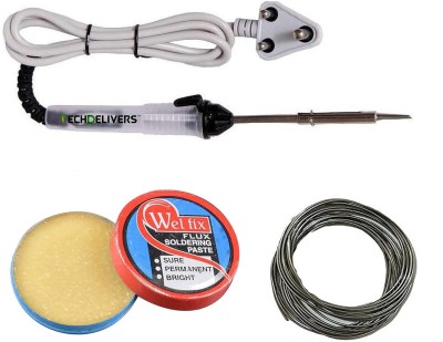 TECHDELIVERS 3in1 Electric 25Watt Soldering Iron Economy Tool Kit | Flux-Paste | Solder Wire 25 W Simple(Round Tip)