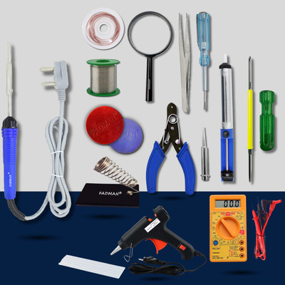 FADMAN Beginner Blue/White 15in1 Mobile Soldering Iron Equipment Tool Machine Combo Set 25 W Simple(Flat Tip)