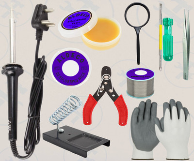 Aldeco 10in1 Soldering Iron Kit with 2in1 Screw Driver, 2 Gloves and Other Items 60 W Simple(Flat Tip)