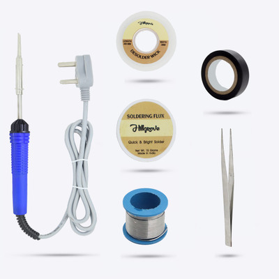 Hillgrove HGVE3M1 6in1 Economy Soldering Iron Combo Pack 25W Complete Tools Kit 25 W Simple(Flat Tip)