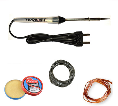 TECHDELIVERS 15 watt Soldering Iron Kit | Soldering Wire | Soldering Paste | Desolder Wick 15 W Simple(Pointed Tip)