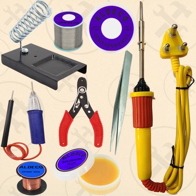 Aldeco Pack of 9 Mobile Repair Soldering Iron Kit with Wire and Continuity Tester 25 W Simple(Flat Tip)