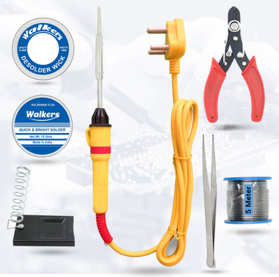Walkers Electronic 7in1 Mobile Soldering Iron Equipment Tool Machine Combo Kit Set with Flux Paste and 5 Meter Wire 25 W Simple(Flat Tip)