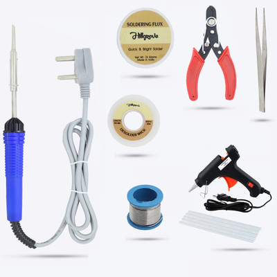 Hillgrove Basic Bundle Electric 25W Soldering Iron Machine Bundle Tool Kit Set of 8 25 W Simple(Flat Tip)