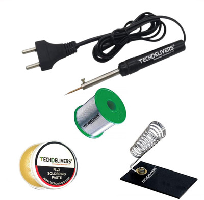 TECHDELIVERS 8W Soldering Iron Kit | Soldering Wire Reel | Soldering Paste | Stand 8Watt 8 W Simple(Pointed Tip)