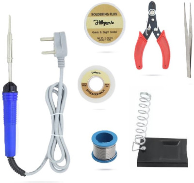 Skeisy IRON SOLDERING TOOL KIT 7 IN 1 WIRE, PAST, STAND, FLUX, MULTICOLOR 25 W Simple(Conical Tip)