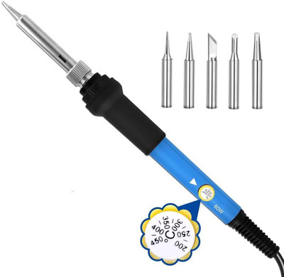 Gilhot Soldering Iron Kit with 5 Interchangeable Bits for DIY, PCB, Electronics Repair 60 W Temperature Controlled(Conical, Flat, Pointed, Round Tip)