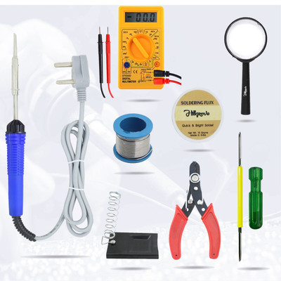 Hillgrove HGCM270M1 8in1 Soldering Iron Tool Machine Combo Kit Set with Digital Multimeter 25 W Simple(Flat Tip)