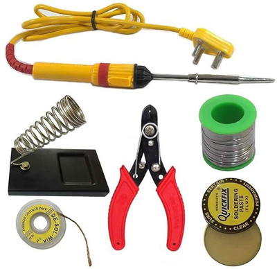Crafts Haveli 6 in 1 Soldering Iron Kit with Stand Wire Stripper 25W Electric Welding Set 25 W Temperature Controlled(Conical Tip)