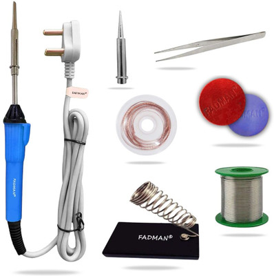 FADMAN 7in1 25W Soldering Iron Kit | Solder Wire | Bit | Flux | Stand | Wick | Tweezer 25 W Simple(Flat Tip)
