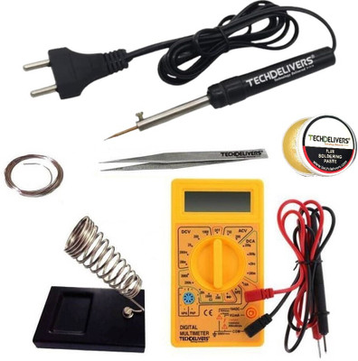 TECHDELIVERS Solder Iron 8w with Multimeter | Stand | Soldering Wire | Paste | Tweezer 8Watt 8 W Simple(Pointed Tip)