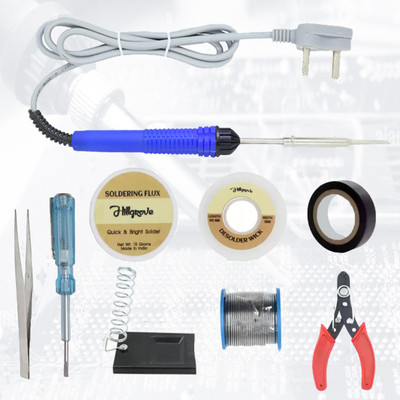 Hillgrove Electric Gadget 9in1 New Mobile Soldering Iron Equipment Tool Machine Combo Kit Set with Flux Paste and Wire 25 W Simple(Flat Tip)