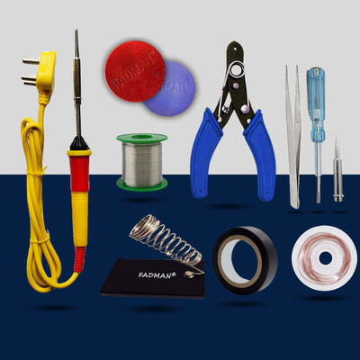 FADMAN Regular Full Red 10in1 Mobile Soldering Iron Equipment Tool Machine Combo Set 25 W Simple(Flat Tip)