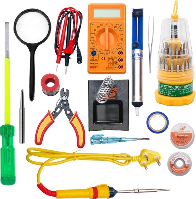 Electronic Spices 15 in 1 combo of 25 watt soldering iron starter kit for project work 25 W Simple(Pointed Tip)