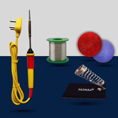 FADMAN Beginner Full Red 4in1 Mobile Soldering Iron Equipment Tool Machine Combo Set 25 W Simple(Flat Tip)