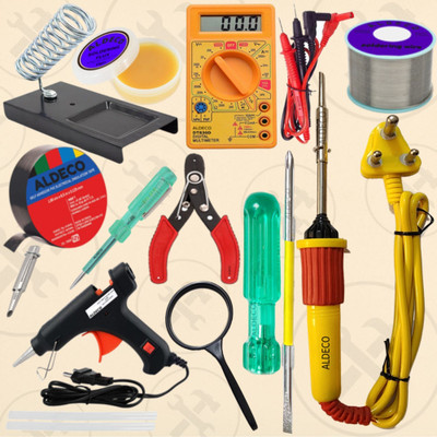 Aldeco Pack of 14 Mobile Repair Soldering Iron Kit with Wire & Other Items 25 W Simple(Flat Tip)