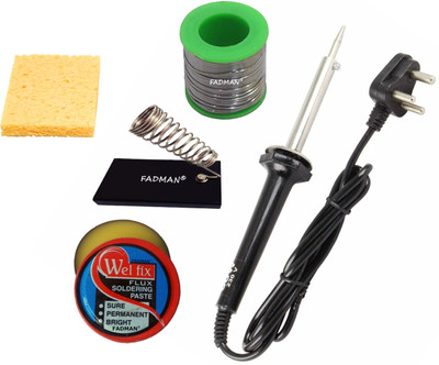 FADMAN SOLDERING IRON 60W (BLACK) | SOLDERING PASTE FLUX | SOLDER WIRE | SOLDERING IRON STAND | SPONGE | 60 W Simple(Flat Tip)