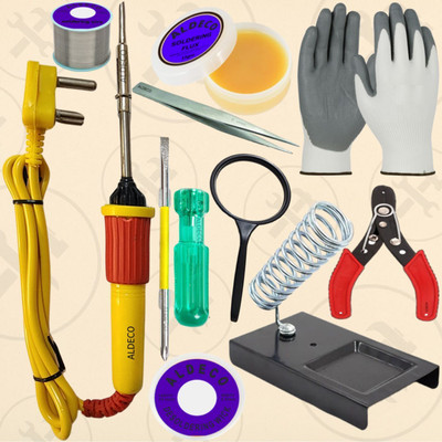 Aldeco Complete 11in1 Soldering Iron Kit with 2 Gloves & More Utility Items 25 W Simple(Flat Tip)