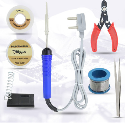 Hillgrove Electronic 7in1 Mobile Soldering Iron Equipment Tool Machine Combo Kit Set with Flux Paste and Wire 25 W Simple(Flat Tip)