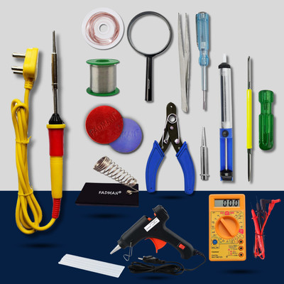 FADMAN Advanced Full Red 15in1 Mobile Soldering Iron Equipment Tool Machine Combo Set 25 W Simple(Flat Tip)