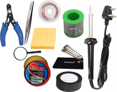 FADMAN SOLDERING IRON 60W (BLACK) | SOLDERING PASTE FLUX | SOLDER WIRE | SOLDERING IRON STAND | SPONGE | HARDWARE TAPE | DESOLDERING WICK | TWEEZER | MAGNIFYING GLASS | WIRE CUTTER | 60 W Simple(Flat Tip) FADMAN SOLDERING IRON 60W (BLACK) | SOLDERING PASTE FLUX | SOLDER WIRE | SOLDERING IRON STAND | SPONGE | HARDWARE TAPE | DESOLDERING WICK | TWEEZER | MAGNIFYING GLASS | WIRE CUTTER | 60 W Simple(Flat Tip)