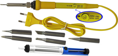 Inditrust Adjustable Soldering Iron 220V with 5pc Multi type Tips & Desoldering Pump 60 W Temperature Controlled(Round Tip)