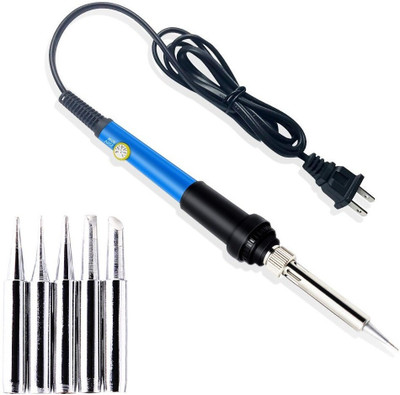 GoodsBazaar 60W Soldering Iron Adjustable Temperatures Handle Heat Pencil Tool with 5 bits 60 W Temperature Controlled(Conical, Flat, Pointed, Round Tip)