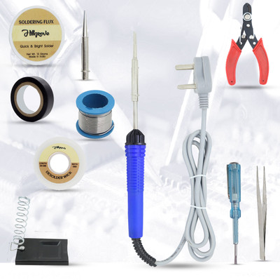 Hillgrove Electronic 10in1 Mobile Soldering Iron Equipment Tool Machine Combo Kit Set with Flux Paste and Wire 25 W Simple(Flat, Pointed Tip)