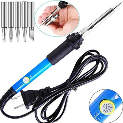 GoodsBazaar 60W Soldering Iron Adjustable Temperature and 5 Bits of Different Shapes 60 W Temperature Controlled(Conical, Flat, Pointed, Round Tip)