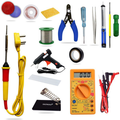 FADMAN Basic Complete 15in1 Soldering Iron Machine Combo Bundle Tool Kit Set 25 W Simple(Flat Tip)