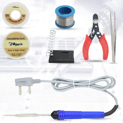 Hillgrove Electronic Repairing 7in1 Mobile Soldering Iron Equipment Tool Machine Combo Kit Set with Flux Paste and Wire 25 W Simple(Flat Tip)