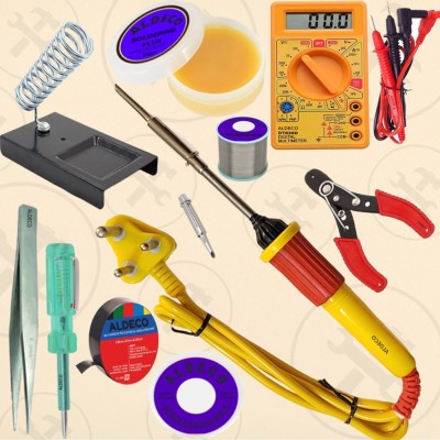 Aldeco Soldring Iron Kit (Pack of 11) with Digital Multimeter and Additional Tools 25 W Simple(Flat Tip)