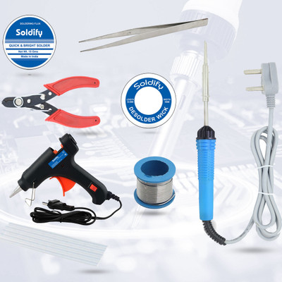 Soldify Basic Bundle Electric Iron Machine Tool Kit - Set of 8 with Flux Paste and Wire 30 W Simple(Flat Tip)