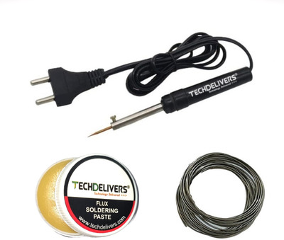 TECHDELIVERS 8W Soldering Iron Kit 3 in one with Solder Wire and Paste 8 W Simple(Pointed Tip)