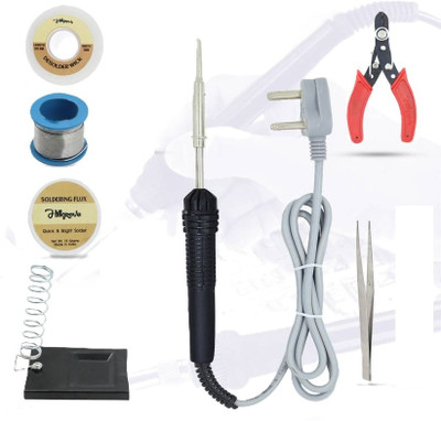 Skeisy NEW BASIC IRON SOLDERING TOOL KIT 7 IN 1 WIRE, PAST, STAND, FLUX, MULTICOLOR 25 W Simple(Conical Tip)
