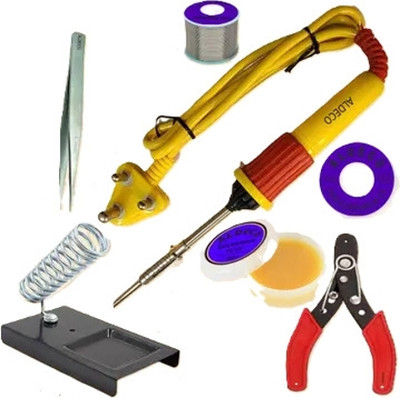 Skeisy New 7 in 1 Soldering Iron Kit with Stand, Wire Stripper, Solder Wire 25 W Simple(Conical Tip)