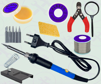 Aldeco 8 Pc Soldering Iron Kit with Sponge for Quick Fixes & Other DIY Tools 60 W Temperature Controlled(Pointed Tip)