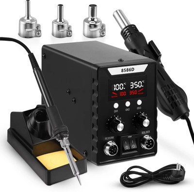 SERPLEX Two In One Hot Air Gun Soldering Station Kit Dual LCD Display 700 W Simple(Pointed Tip)