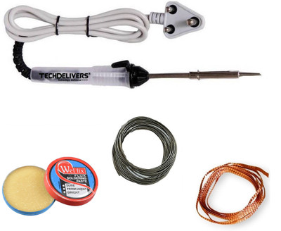 TECHDELIVERS 25 watt Soldering Iron Kit | Soldering Wire | Soldering Paste | Desolder Wick 25 W Simple(Round Tip)