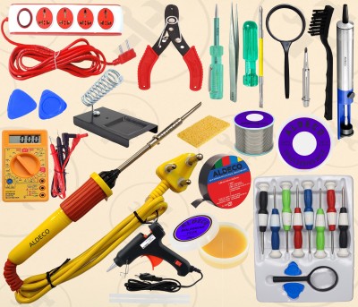 Aldeco Efficient 33in1 Soldering Iron Combo with Desoldering Pump & Helping Items 25 W Simple(Flat Tip)