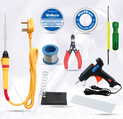 Walkers Basic Bundle Electric 25W Soldering Iron Machine Tool Kit - Set of 9 with Flux Paste and Wire 25 W Simple(Flat Tip)