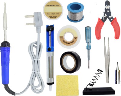 Aldeco SOLDERING IRON KIT,(12 in 1) BEST BUNDLE KIT With Flux, Pump,& Others 25 W Simple(Flat Tip)
