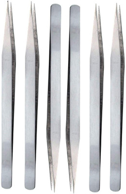 TECHDELIVERS 6Pcs Stainless Steel Non-Magnetic Tweezers for Soldering, Repairing pointed 0 W Simple(Pointed Tip)